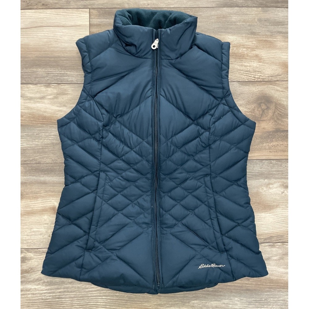 Eddie Bauer Puffer Vest Down Insulated Womens XS Teal Quilted Zip Up